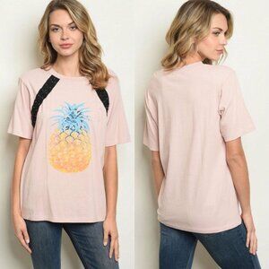 Entro Pineapple Pink Lace Shoulder T-Shirt